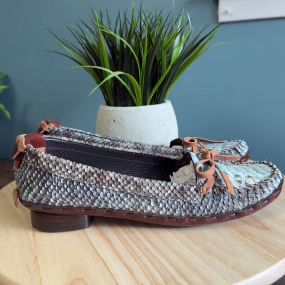 Stuart Weitzman 9 M Loafers Aqua Washed Boa Snake Sioux - Picture 5 of 10